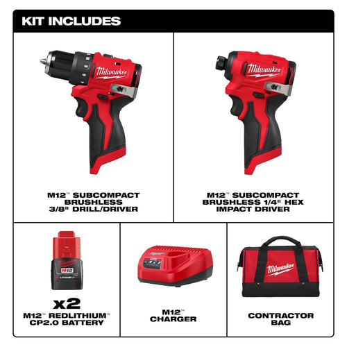Milwaukee M12™ Subcompact Brushless 2-Tool Combo Kit